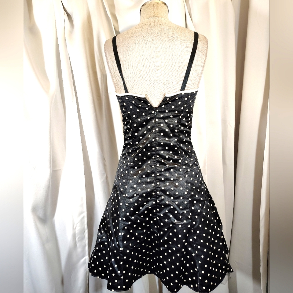 Gunne Sax ByJessica McClintock Midi Dress Black/White Polka Dot, Satin, Flare,0 - Picture 5 of 12